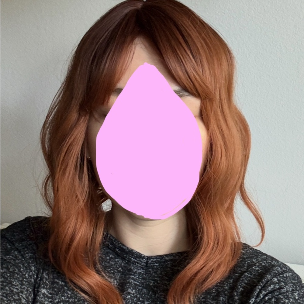 Copper auburn rooted wavy hair wig with bangs